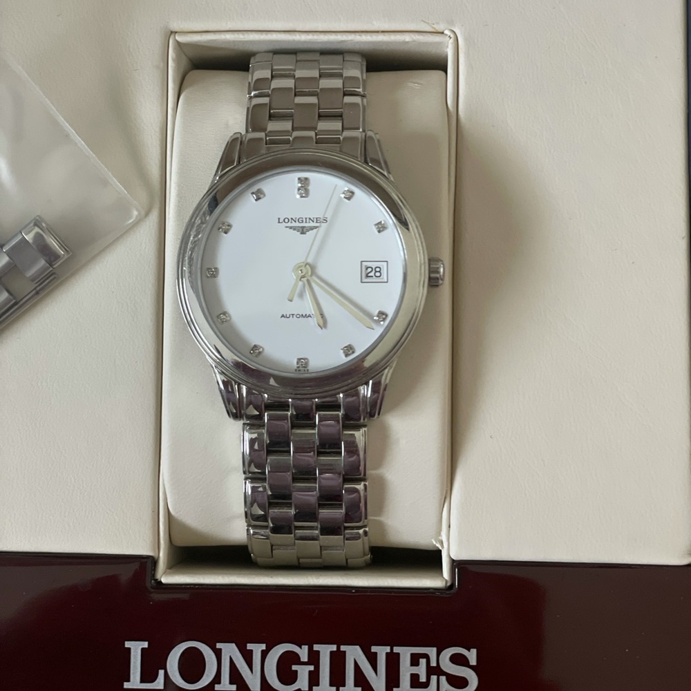 Longines Automatic White Diamond Ladies Watch